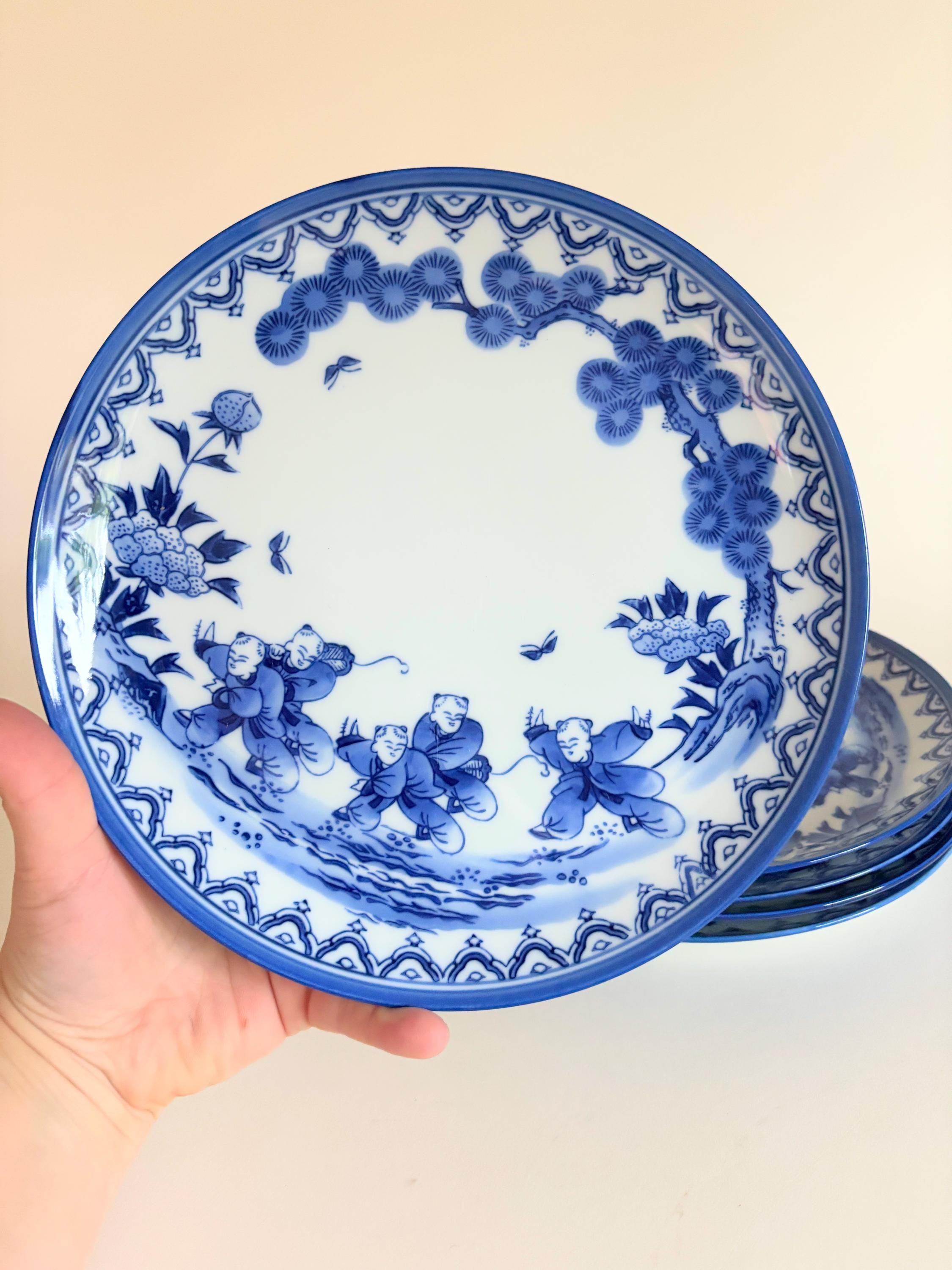 唐子鍋島有田焼ディナープレート5枚セット – 20世紀中期の日本の磁器 