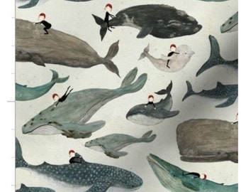 Snuggly Fabric Choose Your Cut Light Blue Whales Minky Michael Miller Polyester 58 wide SMZ7673-LBLU Ocean Soft