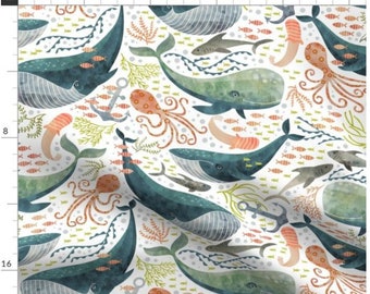 Snuggly Fabric Choose Your Cut Light Blue Whales Minky Michael Miller Polyester 58 wide SMZ7673-LBLU Ocean Soft