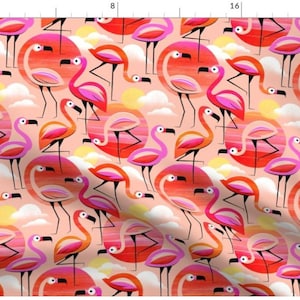 Sunset Pink Flamingos Fabric By The Yard | Flamingo | Pink Flamingos | Tropical Birds | Tropical Fabric | Made To Order Fabric