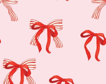 Christmas Bows Fabric By The Yard | Red and White Bows | Christmas Fabric | Christmas | Made To Order Fabric