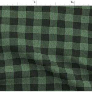 Textured Buffalo Plaid in Dark Green and Black | Green Buffalo Plaid Fabric | Plaid Fabric | Made To Order Fabric By The Yard | Organic