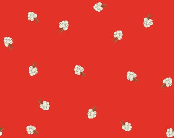 Mistletoe Berries on Red | Christmas Fabric By The Yard | Winter Berries | Christmas | Made To Order Fabric
