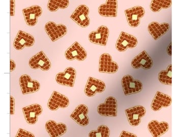 Waffle Hearts Valentine Fabric By The Yard | Valentine's Day | Breakfast Food Hearts | V-Day Fabric | Made To Order Fabric