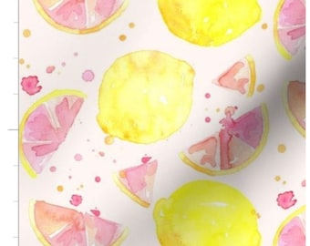 Pink Lemonade Fabric By The Yard | Floral Fabric | Lemon Fabric | Citrus Fruit Fabric | Summer | Watercolor Citrus | Made To Order | Organic