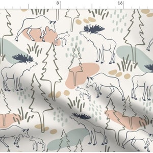 Wilderness Moose in Pink | Moose Fabric By The Yard | Woodland Fabric | Animal Fabric | Made To Order Fabric By The Yard
