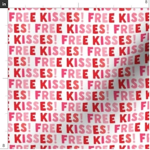 Free Kisses Valentine Fabric By The Yard | Valentine&#39;s Day | Pink And Red Kisses | V-Day Fabric | Made To Order Fabric