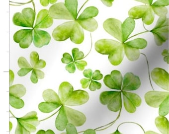 Tela con tréboles de acuarela cortada a medida / Día de San Patricio / Irlandés / Hecho a pedido