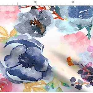Frühlingstraum Aquarell Blümchen Stoff Meterware | Aquarell Blumen | Rosa | Blau | Auf Bestellung | Bio