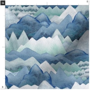 Aquarell Gebirge Blauer Stoff Meterware | Berg Stoff | Woodland Stoff | Blaue Berge | Auf Bestellung gefertigter Stoff | Bio
