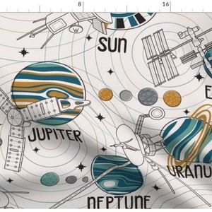 Space Exploration Fabric By The Yard Outer Space Space Ship Shuttle Planets Jupiter Saturn Mars Venus Earth Mercury image 2