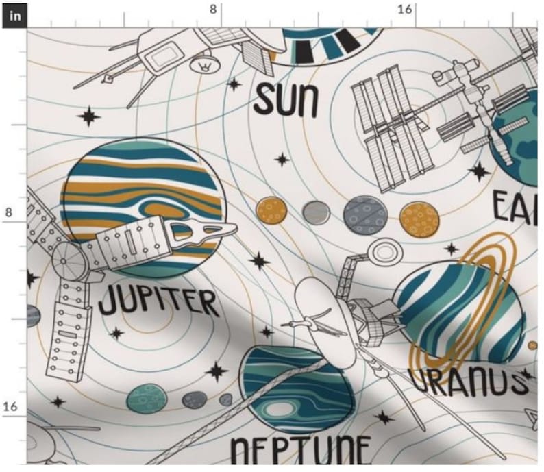 Space Exploration Fabric By The Yard Outer Space Space Ship Shuttle Planets Jupiter Saturn Mars Venus Earth Mercury image 2