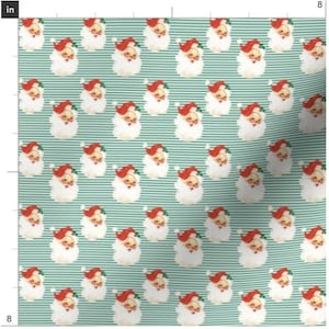 1&quot; Vintage Santa On Green Stripes Fabric By The Yard | Christmas Fabric | Santa Claus | Holiday | Retro | Classic