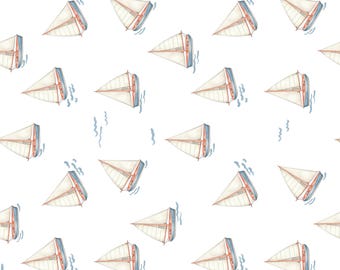 ROTATED Sailboat Fabric By The Yard | Nautical Nursery | Ocean Seaside | Print To Order