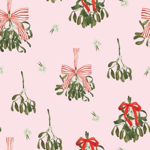 Mistletoe on Pink | Christmas Fabric By The Yard | Winter Berries | Floral | Pink Christmas | Made To Order Fabric