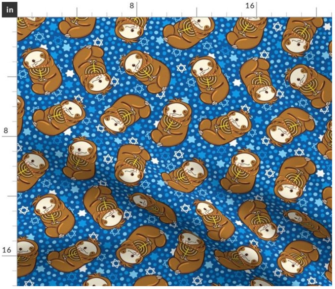 Sloth Hanukkah Fabric By The Yard Hanukkah Fabric Hanukkah Etsy