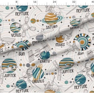 Space Exploration Fabric By The Yard Outer Space Space Ship Shuttle Planets Jupiter Saturn Mars Venus Earth Mercury image 1