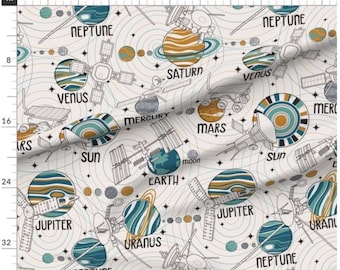 Space Exploration Fabric By The Yard | Outer Space | Space Ship | Shuttle | Planets | Jupiter | Saturn | Mars | Venus | Earth | Mercury