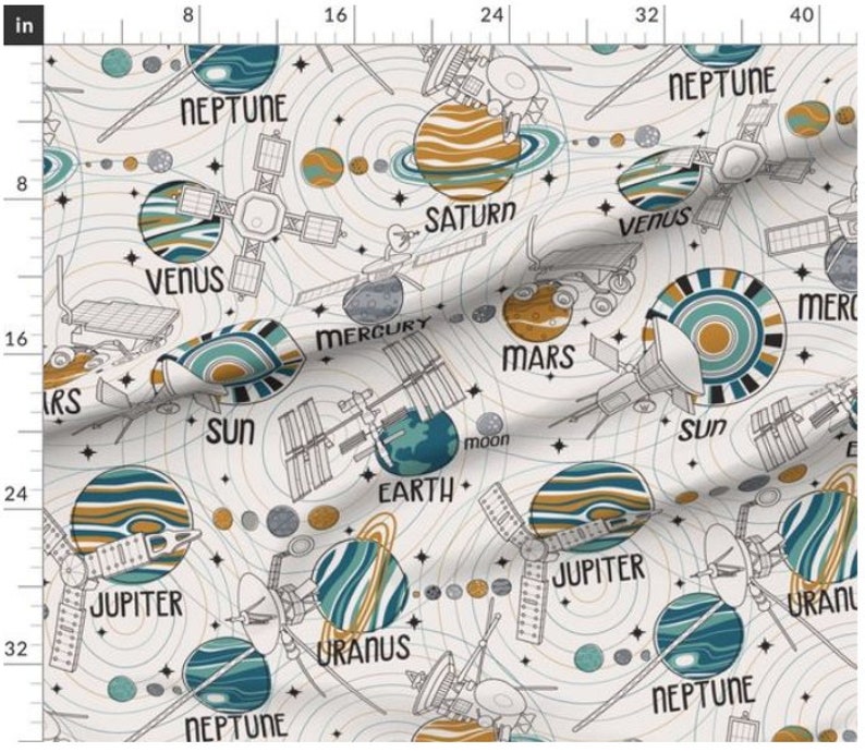 Space Exploration Fabric By The Yard Outer Space Space Ship Shuttle Planets Jupiter Saturn Mars Venus Earth Mercury image 1