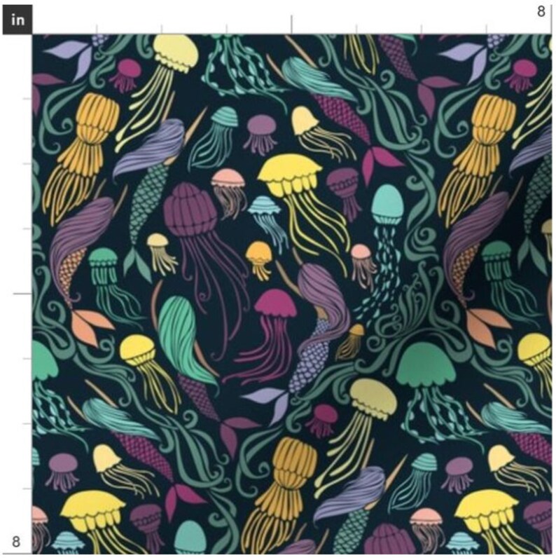 Mermaids and Jellyfish Fabric by the Yard Jellyfish Fabric Etsy
