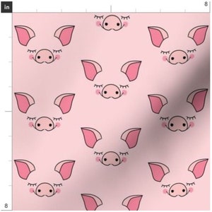 Pink Pig Faces Fabric By The Yard | Pig Fabric | Made To Order Fabric By The Yard | Organic Fabric | Farm Animal Fabric | Piggies
