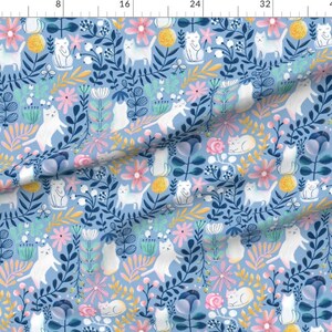 Big Spring White Cats Fabric By The Yard | Cat Fabric | Kitten Lover | Watercolor Cat Fabric | Made To Order Fabric By The Yard Yard