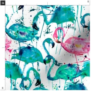 Teal Flamingo Fabric By The Yard | Flamingo | Pink Flamingos | Tropical Birds | Tropical Fabric | Made To Order Fabric By The Yard