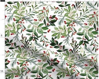 May include: A seamless pattern featuring watercolor illustrations of green leaves, branches, and red berries on a white background. The pattern is perfect for holiday crafts and projects.
