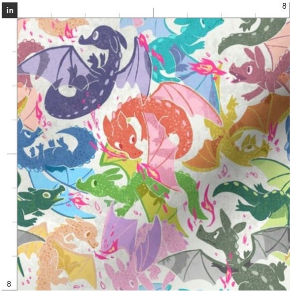 Rainbow Dragons Fabric By The Yard | Multicolored Dragons | Dragons | Fantasy Fabric | Made To Order Fabric By The Yard