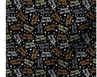 Dark Happy New Year Script Fabric By The Yard | New Years Eve | January Fabric | Winter | Made To Order Fabric | 2021