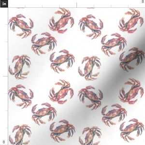 Aquarel rode krabben stof op maat gesneden | Zomer | Nautisch | Strand | Oceaan | Zeevruchten | Afdrukken op bestelling