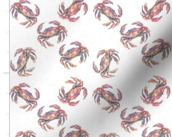 Watercolor Red Crabs Fabric By The Yard | Summer | Nautical | Beach | Ocean | Seafood | Print To Order