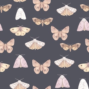 Watercolor Moths on Slate Fabric By The Yard | Watercolor Moths | Insect Fabric | Print To Order Fabric