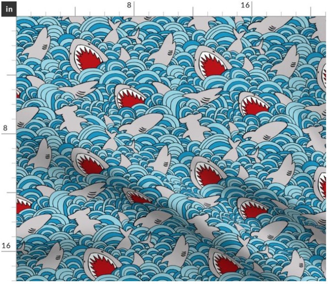 Shark Material Shark Attack Fabric by the Yard | Shark Wave Fabric | Shark Fabric ...