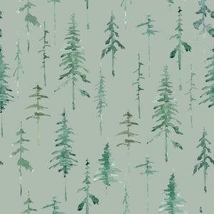 Watercolor Pines on Green Fabric By The Yard | Pine Tree Fabric | Woodland Fabric | Forest Tree Fabric | Green Trees | Made To Order Fabric