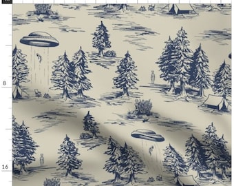 Alien Abduction Toile Fabric By The Yard | Outer Space | Space Ship | Shuttle | Alien Fabric | Space Fabric | UFO