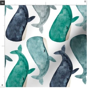 Jonah&#39;s Whale Fabric By The Yard | Whale Fabric | Ocean Fabric | Under the Sea | Watercolor Whales | Made To Order Fabric By The Yard