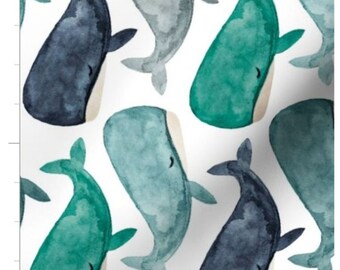 Jonah's Whale Fabric By The Yard | Whale Fabric | Ocean Fabric | Under the Sea | Watercolor Whales | Made To Order Fabric By The Yard
