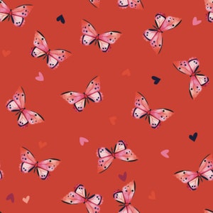 Valentines Day Fabric By The Yard | Love Butterflies Dark | Hearts | Butterfly Fabric | Nursery Fabric