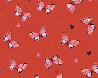 Valentines Day Fabric By The Yard | Love Butterflies Dark | Hearts | Butterfly Fabric | Nursery Fabric