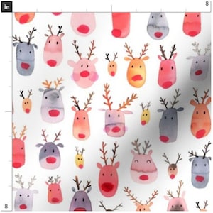 Rudolph Reindeers Fabric By The Yard | Cute Reindeer Fabric | Christmas | Animal Fabric | Made To Order Fabric
