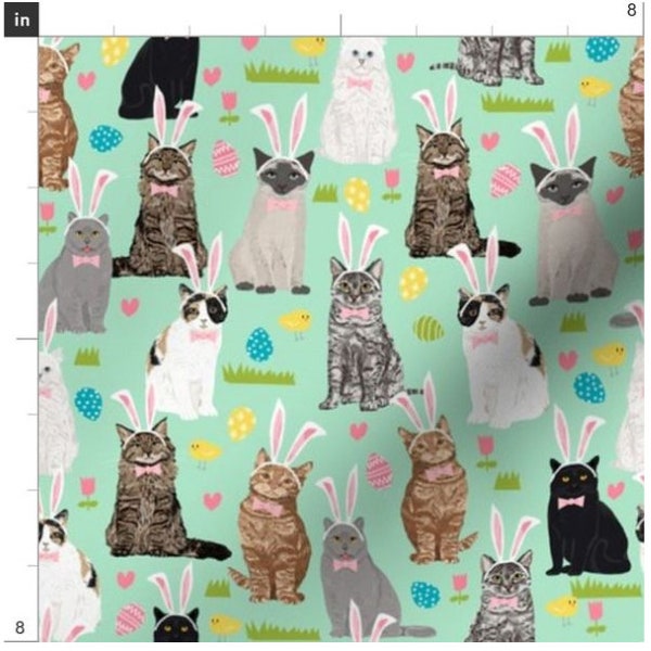 Kitty Cat Easter Bunnies Fabric By The Yard | Easter Bunnies | Bunny Fabric | Easter Rabbit | Cats With Rabbit Ears | Spring | Made To Order