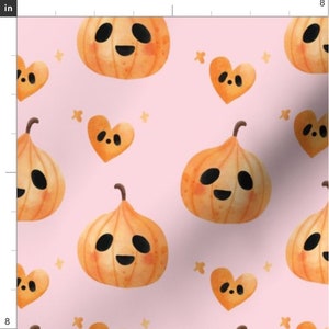 Halloween Fabric By The Yard | Pumpkins Hearts and Stars | Watercolor Halloween Fabric | Watercolor Pumpkins | Pink Halloween