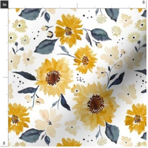 Sunflowers And Cream Stoff Meterware | Blumenstoff | Sommerblumen | Frühling | Aquarell Sonnenblumen | Auf Bestellung | Bio