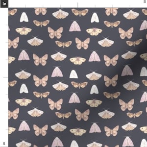 Small Watercolor Moths on Slate Fabric By The Yard | Watercolor Moths | Insect Fabric | Print To Order Fabric