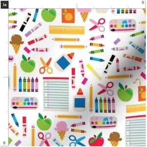 Small Aloha School Days Fabric By The Yard | Back To School Fabric | Markers | Crayons | Scissors | Glue | Paint | Print To Order Fabric
