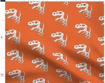 Skeleton TRex on Orange Fabric By The Yard | Halloween Fabric | T-Rex Halloween | Dinosaur Halloween | Made To Order Fabric | Organic