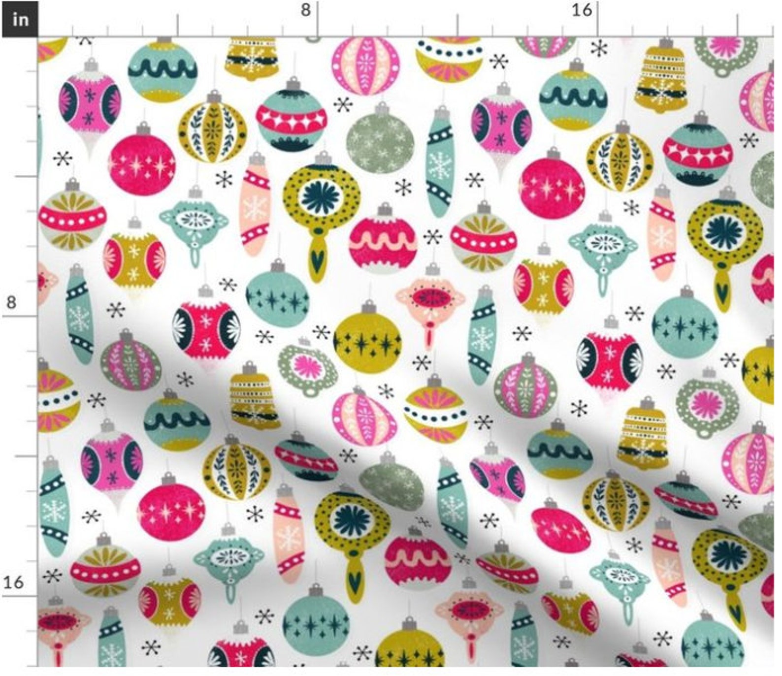 Vintage Christmas Ornaments Fabric Retro Christmas Fabric Etsy