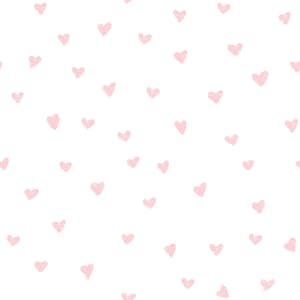 Puede incluir: Un fondo blanco con un patrón disperso de corazones rosa claro.