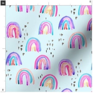 Rainbows In The Sky | Rainbow Fabric By The Yard | Neutral Rainbows | Watercolor Rainbows | Made To Order Fabric By The Yard | Organic